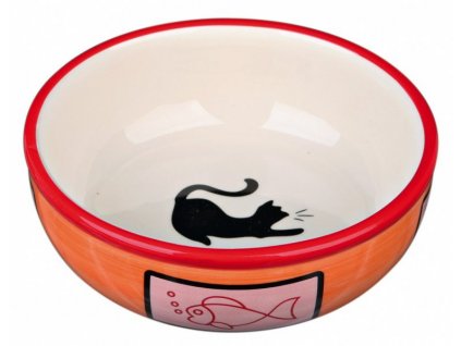 Keramická miska s kočkou a rybou, s glazurou (Varianta - původní 0,35l/12,5cm)