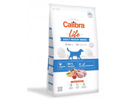 Calibra Dog Life Adult Medium Breed Chicken (Varianta - původní 12 kg  (v akci 7+1 zdarma vychází 1 balení na 1022,00 Kč ))