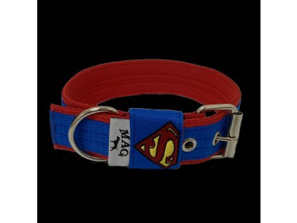 Obojek MAG - Supermann (Varianta - původní šířka 4 cm, délka 55 cm, obvod krku 42-50 cm - modro/červený)
