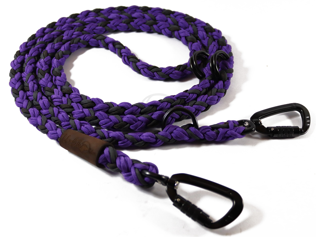 VÝPRODEJ Vodítko paracord 220 cm přepínací TWIST COLOR fialové verze 2020  duralové twist-lock černé karabiny | pro psy do cca 50 kg