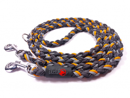 Vodítko paracord 220 cm přepínací KLASIK GREY oranžové  klasické chromované karabiny | pro psy do cca 40 kg