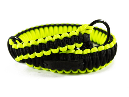 Stahovací obojek paracord KLASIK NEON BLACK žlutý šířka 3 nebo 4 cm | černé kroužky
