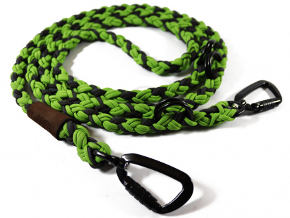 VÝPRODEJ Vodítko paracord 220 cm přepínací TWIST COLOR zelené verze 2020 duralové twist-lock černé karabiny | pro psy do cca 50 kg
