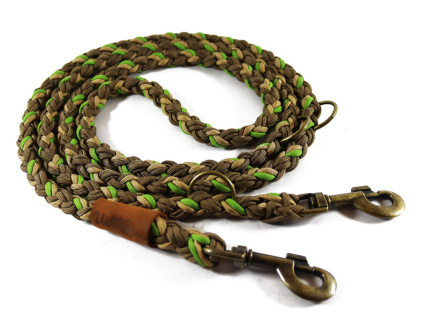 VÝPRODEJ Vodítko paracord 220 cm přepínací KLASIK BROWN zelené verze 2020 klasické staromosazné karabiny | pro psy do cca 40 kg