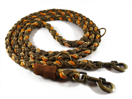 VÝPRODEJ Vodítko paracord 220 cm přepínací KLASIK BROWN oranžové verze 2020 klasické staromosazné karabiny | pro psy do cca 40 kg