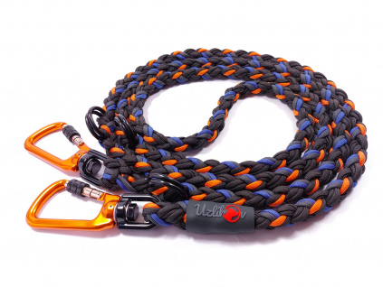 Vodítko paracord 220 cm přepínací HARVEY BLACK modré  pro psy do cca 100 kg | duralové šroubovací oranžové karabiny