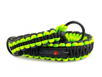Stahovací obojek paracord NEON BLACK žlutozelený  šířka 35 / 45 mm | černé svařované ocelové kroužky