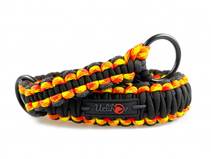 Stahovací obojek paracord NEON BLACK žlutooranžový  šířka 35 / 45 mm | černé svařované ocelové kroužky