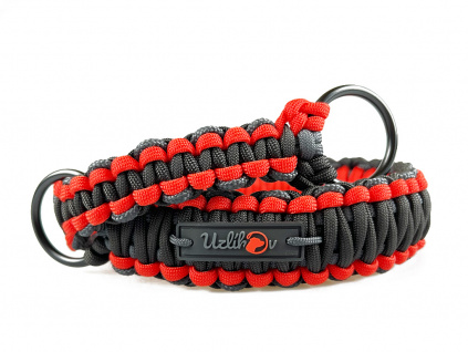 Stahovací obojek paracord NEON BLACK červený  šířka 35 / 45 mm | černé svařované ocelové kroužky