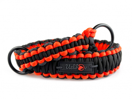 Stahovací obojek paracord NEON BLACK oranžový  šířka 35 / 45 mm | černé svařované ocelové kroužky