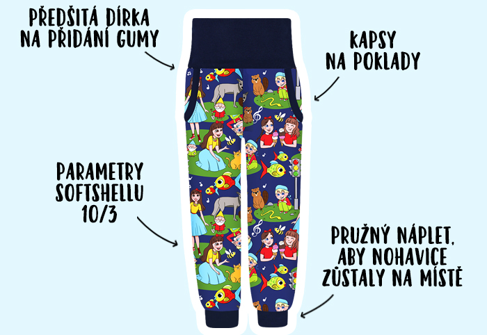 Detail dětských softshellových kalhot Karol a Kvído