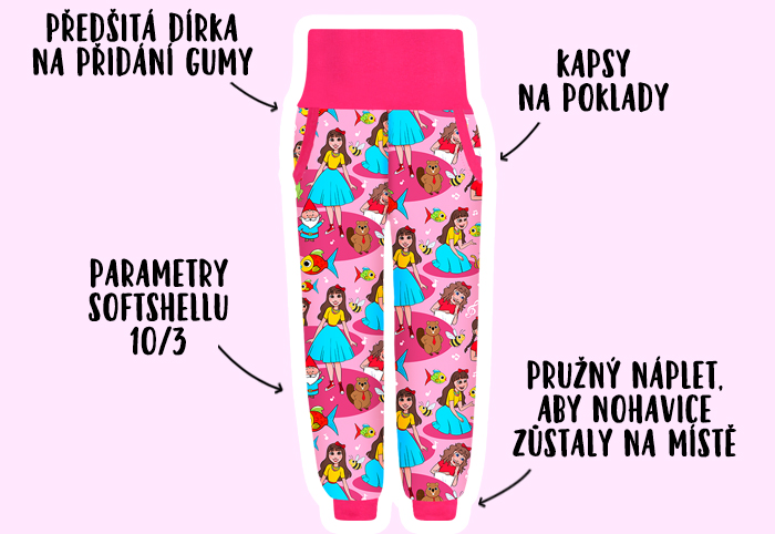 Detail dětských softshellových kalhot Karol a Kvído