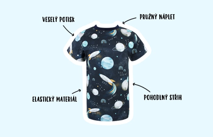 Popis dětského trička s krátkým rukávem Vesmír