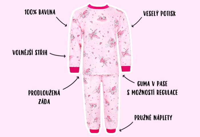 Infografika - dívčí pyžamo s dlouhým rukávem Víly