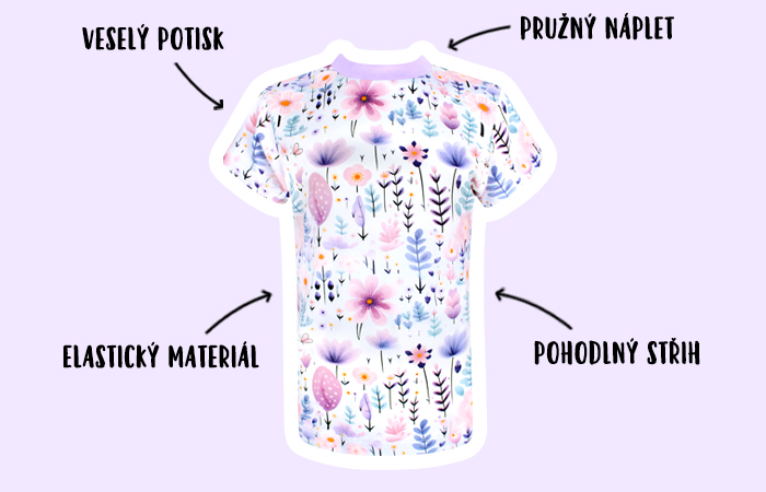 Popis dívčího trička Kytičky