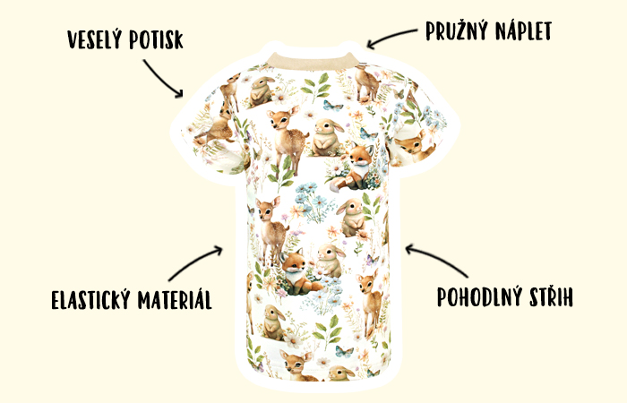 Popis dívčího trička Zvířátka na louce