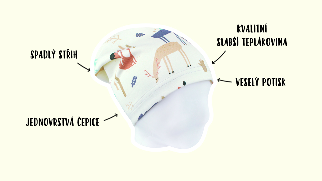Infografika - dětská jarní/podzimní čepice Woodland