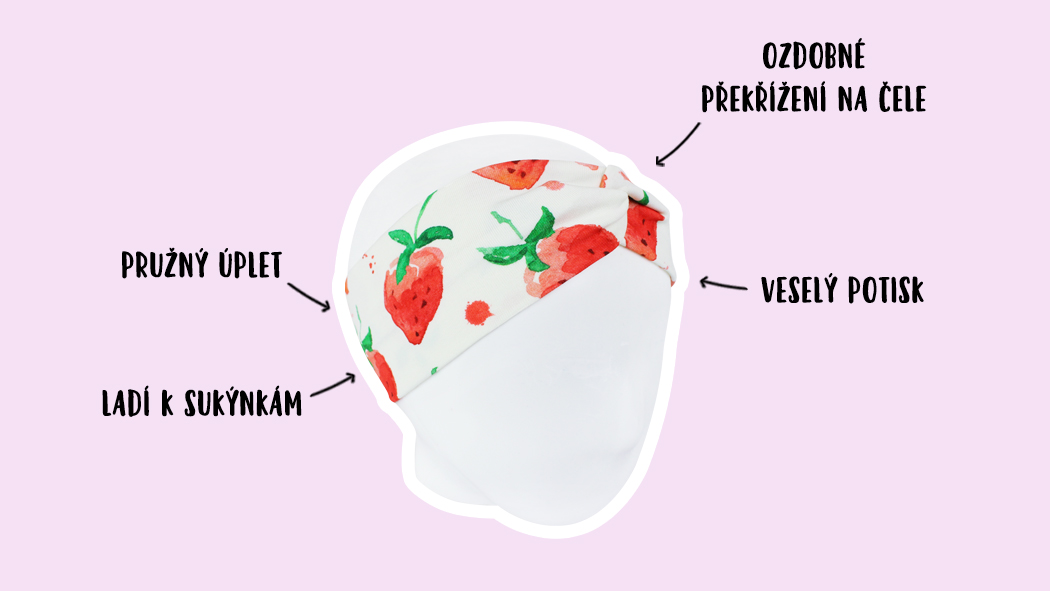 Infografika - dětská čelenka Jahody