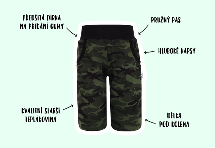 Infografika - dětské bermudy Maskáč