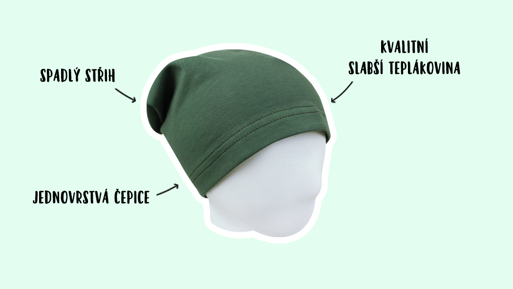 Infografika - dětská jarní/podzimní khaki čepice