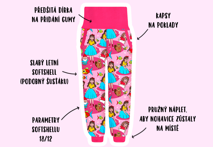 Infografika - dívčí letní softshellové kalhoty Karol a Kvído - Pohádkový les