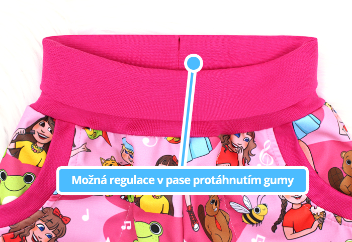Předšitá dírka na protažení gumy u dětských softshellových kalhot