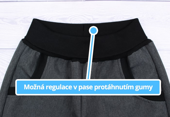 Předšitá dírka na protažení gumy softshellových kalhot