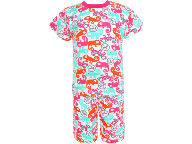 Dětské pyžamo s krátkým rukávem chameleoni modro růžové
