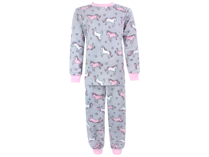 Dětské pyžamo Růžoví jednorožci na šedé