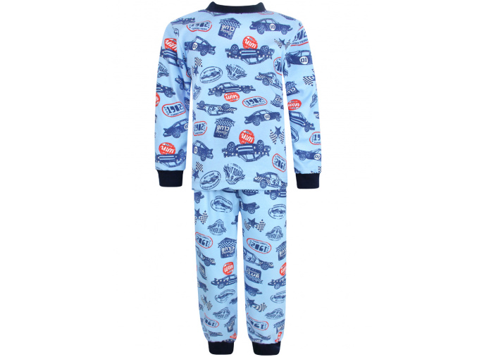 Dětské chlapecké pyžamo s dlouhým rukávem závodní auta na modré