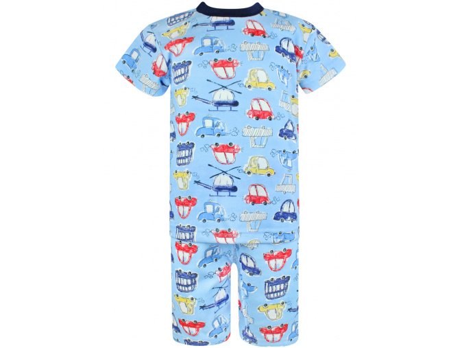 Chlapecké pyžamo s krátkým rukávem auta a vrtulníky modré