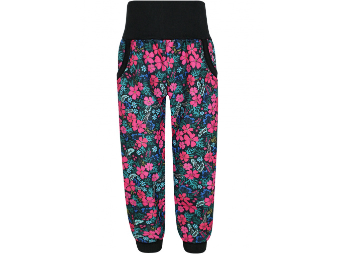 Dívčí zateplené softshellové kalhoty růžové květy