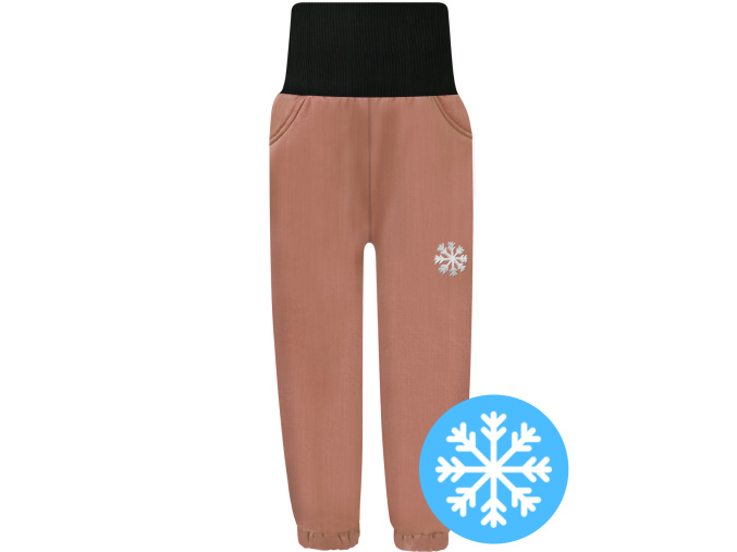 Dětské hnědé zimní softshellové kalhoty s beránkem