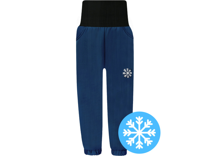 Dětské tmavě modré zimní softshellové kalhoty s beránkem