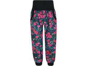 Dívčí letní softshellové kalhoty růžové květy