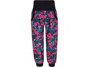 Dívčí zateplené softshellové kalhoty růžové květy