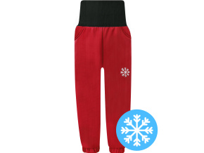 Dívčí červené zimní softshellové kalhoty s beránkem