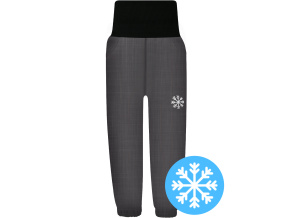 Dětské tmavě šedé zimní softshellové kalhoty s beránkem