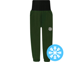 Dětské khaki zimní softshellové kalhoty s beránkem