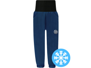 Dětské tmavě modré zimní softshellové kalhoty s beránkem