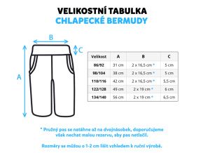 Velikostní tabulka dětské chlapecké bermudy