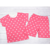 Dětské růžové pyžamo s krátkým rukávem srdíčka a puntíky detail