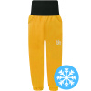Dětské hořčicové zimní softshellové kalhoty s beránkem