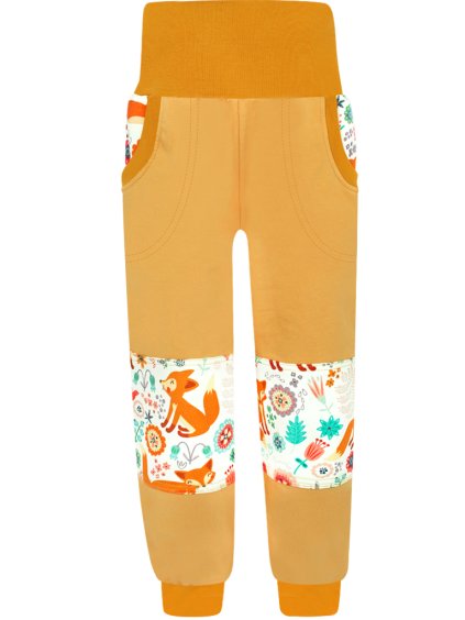 Dětské tepláky s dvojitými koleny Lišky na louce