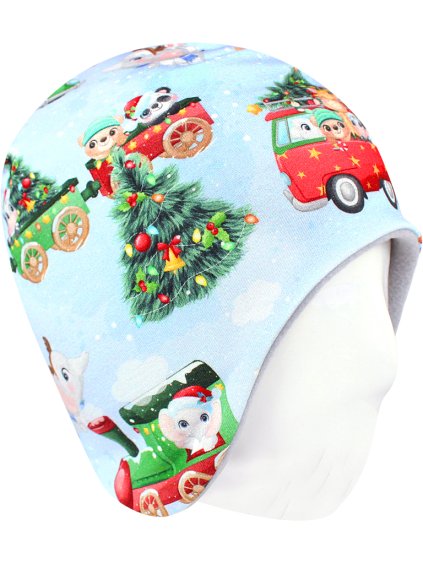 Dětská zateplená čepice vánoční vláček