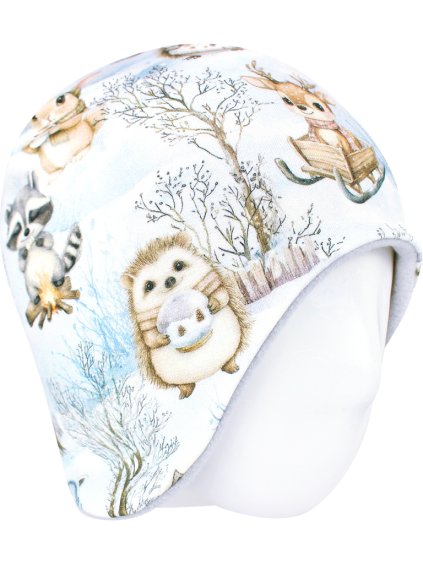 Dětská zateplená čepice zimní krajina