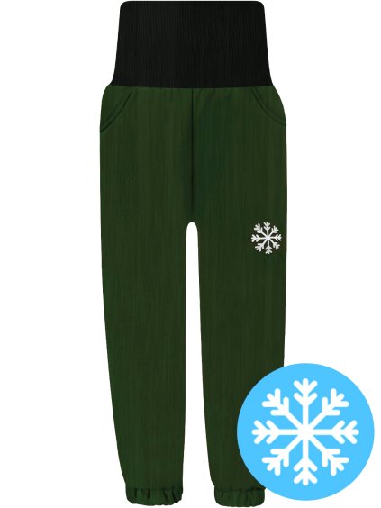 Dětské khaki zimní softshellové kalhoty s beránkem