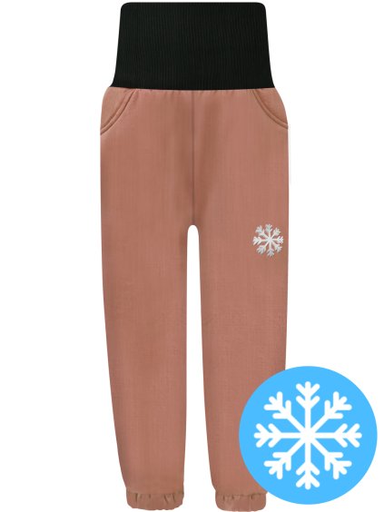 Dětské hnědé zimní softshellové kalhoty s beránkem