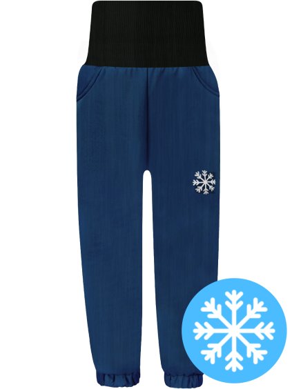 Dětské tmavě modré zimní softshellové kalhoty s beránkem