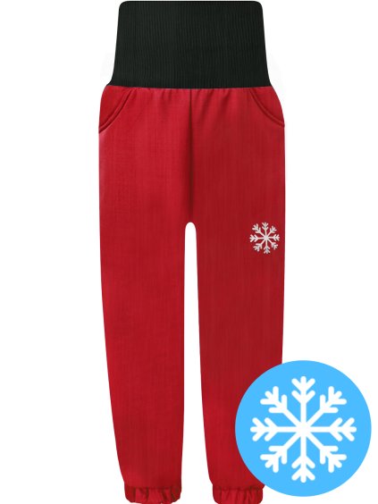 Dívčí červené zimní softshellové kalhoty s beránkem